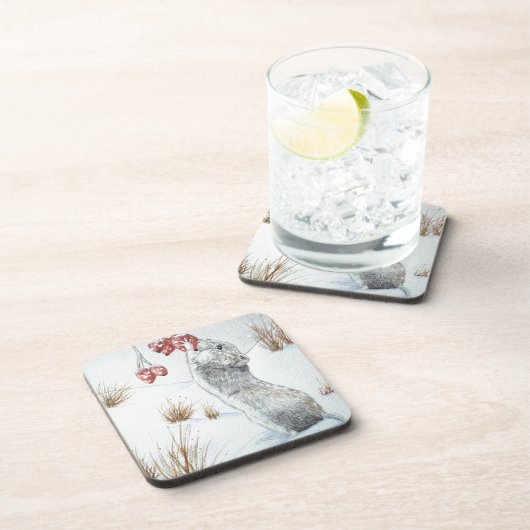 かわいい野ネズミの雪景色の冬の野生動物 コースター (右側)