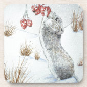 かわいい野ネズミの雪景色の冬の野生動物 コースター (正面)