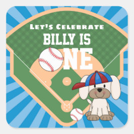 かわいい野球おもしろい子犬1日の誕生日 スクエアシール
