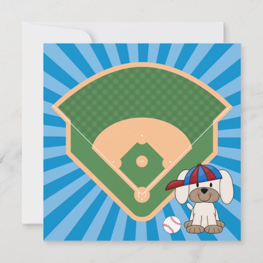 かわいい野球おもしろい子犬1日の誕生日 招待状 (裏面)