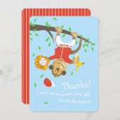 かわいい野球のサルの誕生日パーティー サンキューカード (正面/裏面)