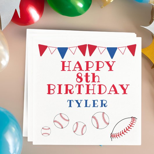 かわいい野球のバンティンフラッグボール男の子の誕生日パーティー スタンダードカクテルナプキン