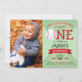 かわいい野球のピッチ&リボン写真1歳の誕生日 招待状 (正面)