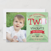 かわいい野球のピッチ&リボン写真2nd誕生日 招待状 (正面)