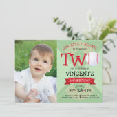 かわいい野球のピッチ&リボン写真2nd誕生日 招待状 (スタンド正面)