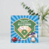 かわいい野球の子犬の誕生日 招待状 (スタンド正面)