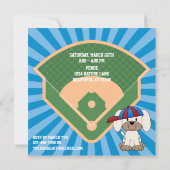 かわいい野球の子犬の誕生日 招待状 (裏面)