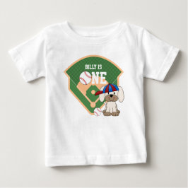 かわいい野球の子犬の1歳の誕生日 ベビーTシャツ