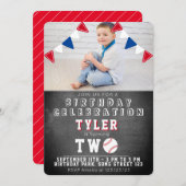 かわいい野球の黒板キッズ写真2nd誕生日 招待状 (正面/裏面)