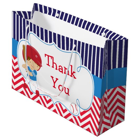 かわいい野球ブランネットヘアボーイ誕生日 ラージペーパーバッグ (正面アングル)