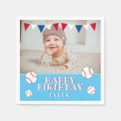 かわいい野球ブルーキッズフォトバースデーパーティー スタンダードカクテルナプキン (正面)