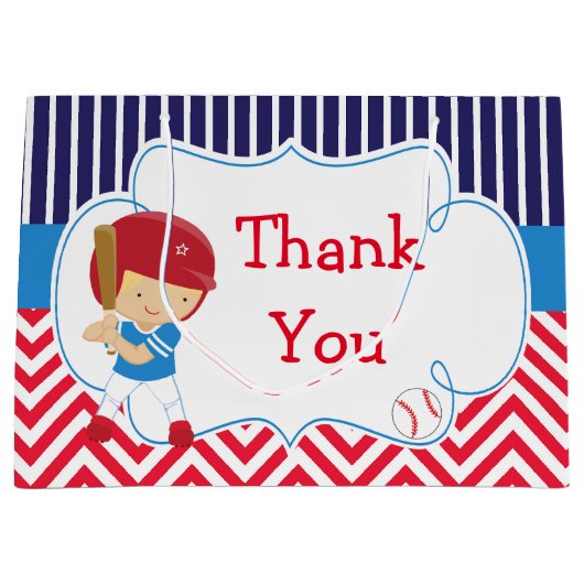 かわいい野球ブロンドヘアボーイ誕生日 ラージペーパーバッグ (正面)