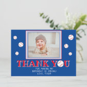 かわいい野球ボール誕生日写真 サンキューカード (スタンド正面)