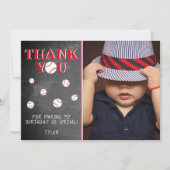 かわいい野球ボール黒板スポーツ誕生日写真 サンキューカード (正面)