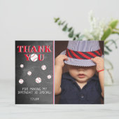 かわいい野球ボール黒板スポーツ誕生日写真 サンキューカード (スタンド正面)