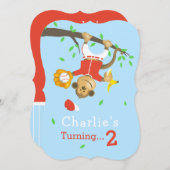 かわいい野球モンキーボーイズ誕生日パーティー 招待状 (正面/裏面)