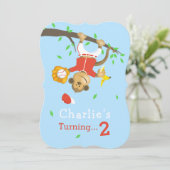 かわいい野球モンキーボーイズ誕生日パーティー 招待状 (スタンド正面)