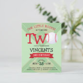 かわいい野球リボンバジェット2歳の誕生日招待状 (スタンド正面)