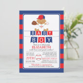 かわいい野球少年の赤ちゃんシャワー招待状 招待状 (スタンド正面)