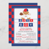 かわいい野球少年の赤ちゃんシャワー招待状 招待状 (正面/裏面)