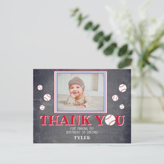 かわいい野球誕生日ありがとうフォトカード インビテーションポストカード (スタンド正面)