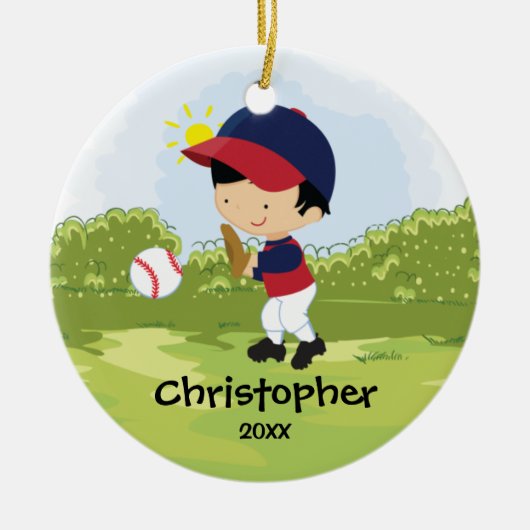 かわいい野球選手 スポーツ クリスマス オーナメント (正面)