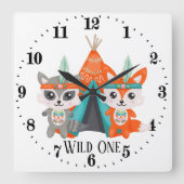 かわいい野生のアライグマのキツネの部屋の装飾 スクエア壁時計 (正面)