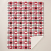 かわいい野生のクマとポーレッドホワイト&ブラックプレイド シェルパブランケット (正面)