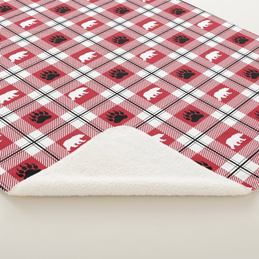 かわいい野生のクマとポーレッドホワイト&ブラックプレイド シェルパブランケット (3/4)