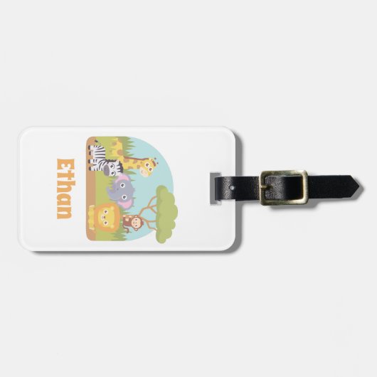 かわいい野生のサファリの動物の子供たちパーソナライズされた ラゲッジタグ (正面横)