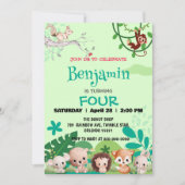 かわいい野生のサファリ動物園の動物のジャングル誕生日 招待状 (正面)