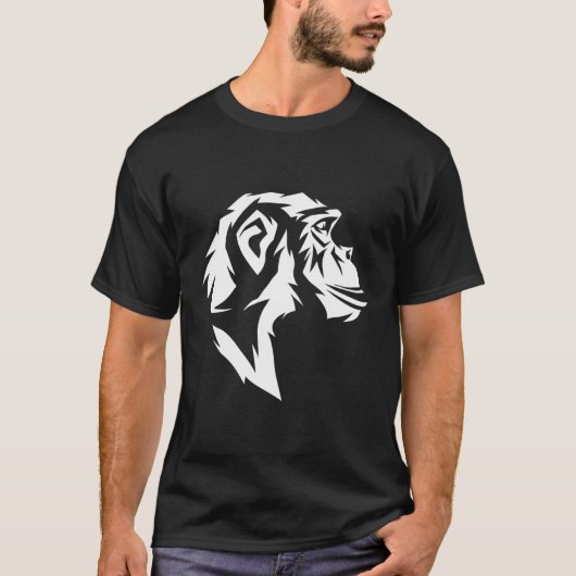 かわいい野生のサルの猿チンパンジー頭の男性へ女性 Tシャツ (正面)