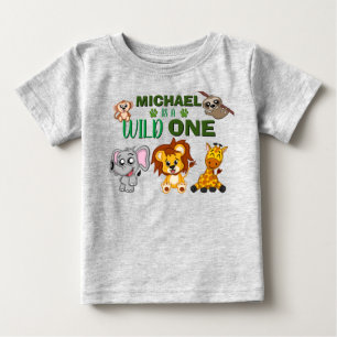 かわいい野生のジャングルサファリ動物ファースト誕生日 ベビーTシャツ