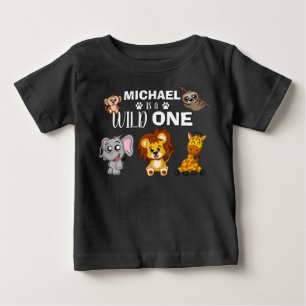 かわいい野生のジャングルサファリ動物ファースト誕生日 ベビーTシャツ