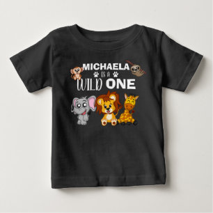 かわいい野生のジャングルサファリ動物ファースト誕生日 ベビーTシャツ