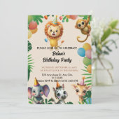 かわいい野生のジャングルサファリ動物子供の誕生日 招待状 (スタンド正面)