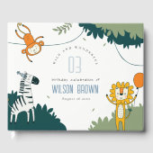 かわいい野生のジャングル動物の子供たち任意の年齢誕生日 ゲストブック (正面)