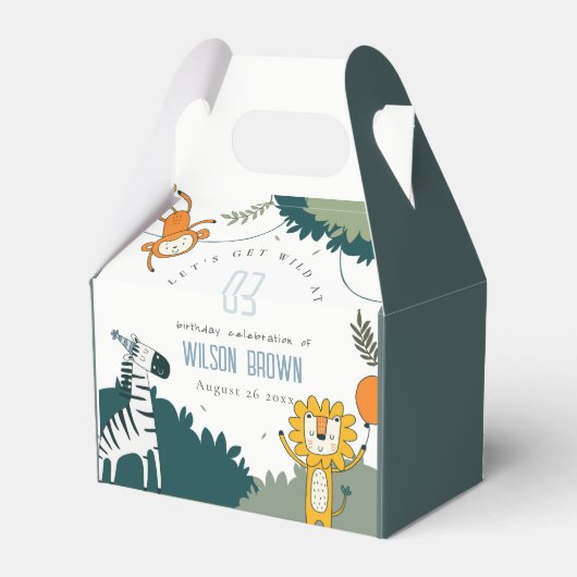 かわいい野生のジャングル動物の子供たち任意の年齢誕生日 フェイバーボックス (裏面サイド)