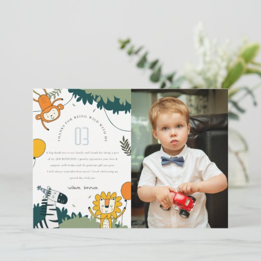 かわいい野生のジャングル動物の子供たち写真誕生日 サンキューカード (スタンド正面)