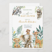 かわいい野生のジャングル動物 招待状 (正面/裏面)