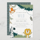 かわいい野生のトロピックジャングル動物ベビーシャワー招待状 サンキューカード (正面/裏面)