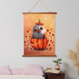 かわいい野生のフクロウたち : 秋の森 吊り下げ型タペストリー