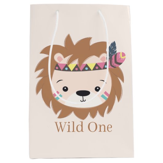 かわいい野生のライオンアド文字中抱き枕 ミディアムペーパーバッグ (正面)