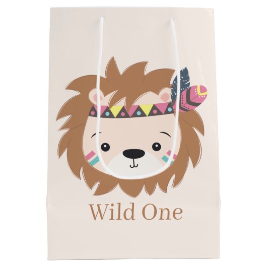 かわいい野生のライオンアド文字中抱き枕 ミディアムペーパーバッグ (裏面)