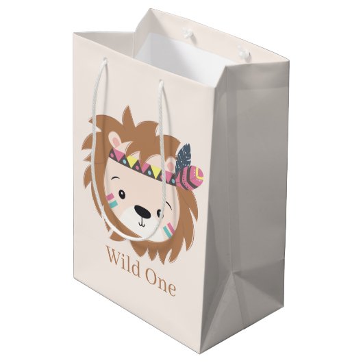 かわいい野生のライオンアド文字中抱き枕 ミディアムペーパーバッグ (裏面アングル)