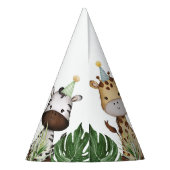 かわいい野生のワンジャングル動物トロピカル1歳の誕生日 パーティーハット (裏面)