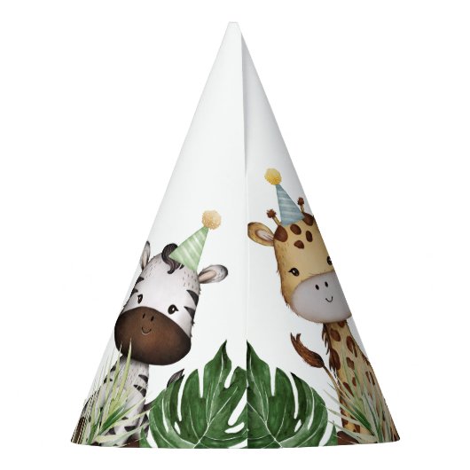 かわいい野生のワンジャングル動物トロピカル1歳の誕生日 パーティーハット (裏面)