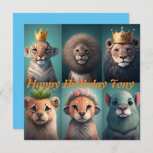 かわいい野生の動物が青い王冠を身に着けている (正面/裏面)