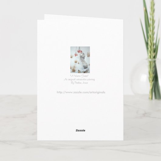 かわいい野生の木製マウスの赤い果実の雪場面芸術 シーズンカード (裏面)