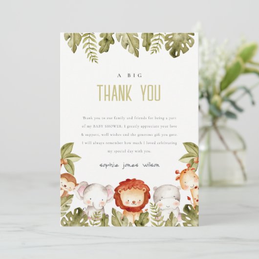 かわいい野生の熱帯サファリ動物の赤ちゃんシャワー サンキューカード
